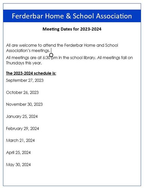 HSA Meeting Dates